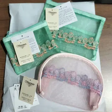 미사용 새상품 긴자와 레이스 메쉬 파우치 벌룬 자수 3종류