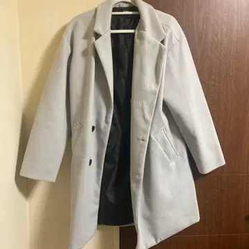 그레이 더블 버튼 롱 코트