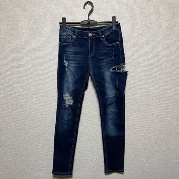 GYDA 데미지 가공 다크 블루 스키니 청바지 M