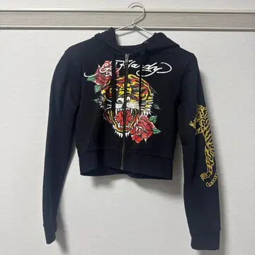 y2k 현행 에드하디 크롭 타이거 지퍼 후드티 금색 블랙