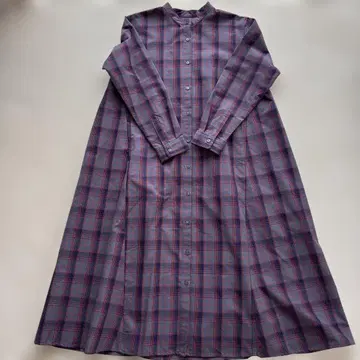 펠리시모 리브인 체크 무늬 롱 원피스 네이비, 빨간색