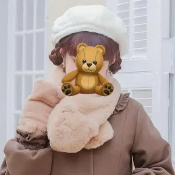 시마무라 아오키 미사코 곰돌이 티펫 장갑 밀크티 컬러