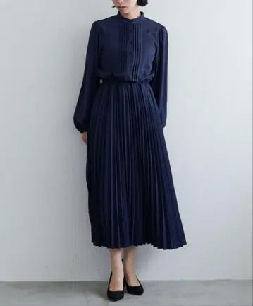 [ 새상품급 ] for/c 롱 원피스 플리츠 스커트 네이비 M