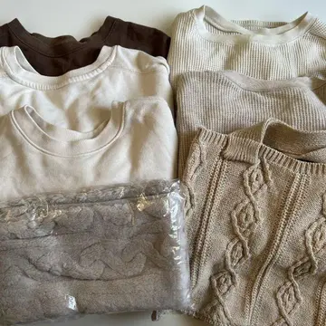 여성용 xl LL 긴팔 상의 세트 머플러 니트백 세트