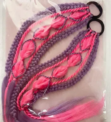 핑크 보라색 머리끈 익스텐션 2개