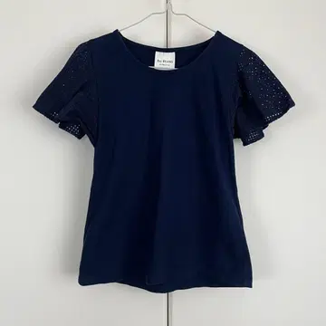 레이스 소매 네이비 반팔 T셔츠