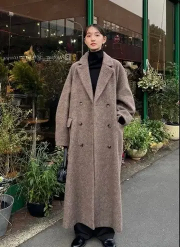 CLANE 더블 브레스트 롱 코트 브라운