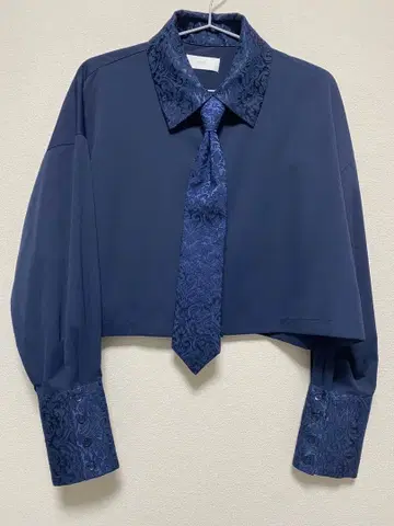 HARE 넥타이 숏 셔츠 블루 자카드 모드