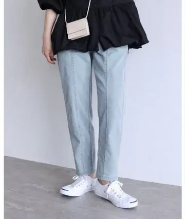 reca 허리끈 데님 팬츠 릴랙스 색스 블루