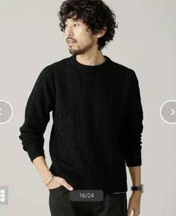 NANO UNIVERSE 캐시미어 MIX 믹스 블랙 케이블 크루넥 니트