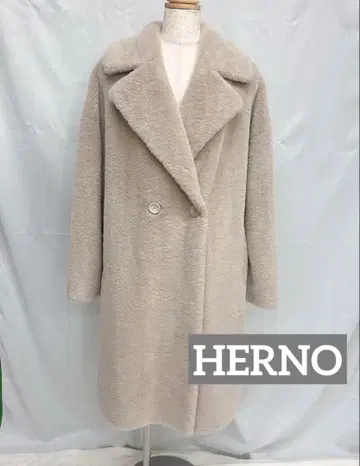 택 포함 HERNO 퍼 체스터 코트 베이지 42 롱 보아 코트