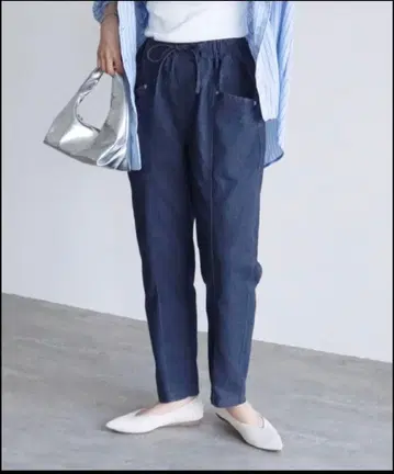 reca 허리끈 데님 팬츠 릴랙스 네이비