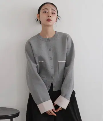 LIAN 바이컬러 니트 가디건