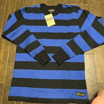 아이언 하트 파랑 검정 스트라이프 긴팔 티셔츠 S
