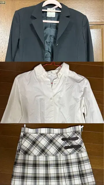 쿠미쿄쿠 KUMIKYOKU 자켓 스커트 셔츠 체크 3세트