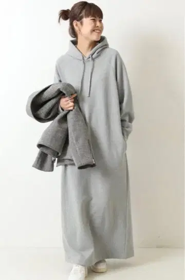 Spick and Span 헤비 쭈리 롱 원피스 후드티 그레이 맥시