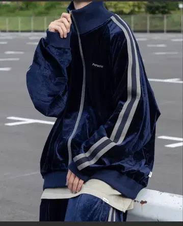 Perushu 네이비 벨로아 트랙 자켓