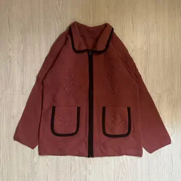 자수 니트 자켓 집업 아우터 어깨 패드 있음