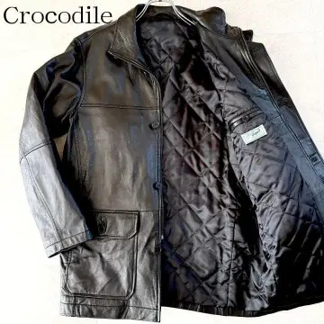 컨디션 최상 크로커다일 라무 가죽 자켓 L 블랙 양가죽 천연 가죽 코트