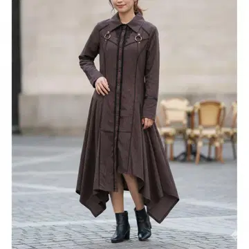 ROZEN Kavalie 세퍼레이트 스트라이프 패턴 롱 원피스 레드