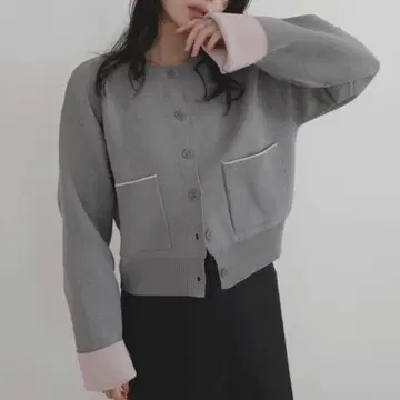 LIAN 리안 바이컬러 니트 가디건 그레이