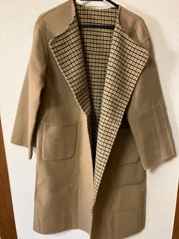 simplicite 베이지 체크 무늬 리버서블 롱 코트