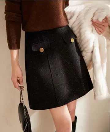 새상품 라메 믹스 블랙 A라인 미니 스커트