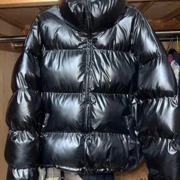 블랙 다운 자켓 가죽 M