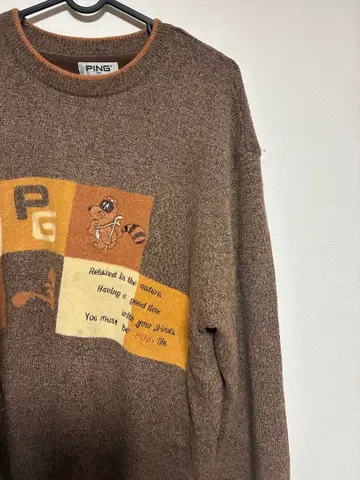 인기 핑 니트 스웨터 골프웨어 빅 로고 브라운 M~L 상당