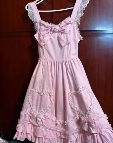 초기 엔젤릭 프리티 하트튤 오버롤 스커트 핑크 펄