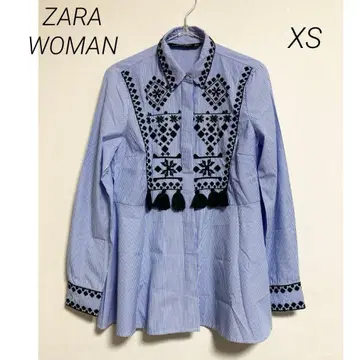 0635 ZARA WOMAN 자라 스트라이프 자수 태슬 긴팔 셔츠