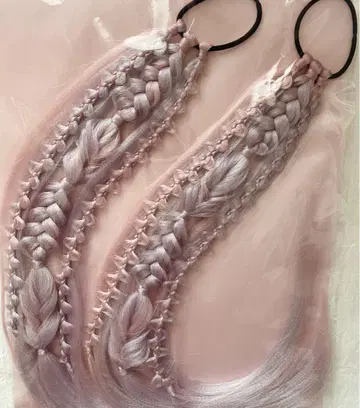 뜨개질 헤어 익스텐션 ( 핑크 실버 )