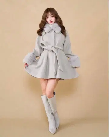 다리치 허리 벨트 멜톤 코트 그레이