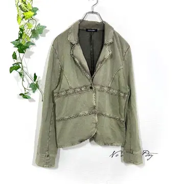 플러스 슬리브 테일러드 자켓 L 올리브 카키 레이스 스트레치