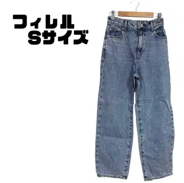 피렐 하이웨스트 데님 팬츠 블루 밑단 밴딩 스트레이트 실루엣