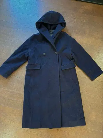 슬로브 이에나 후드 부착 울 코트 네이비