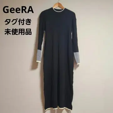 GeeRA 전신 슬림 배색 리브 니트 원피스 롱 블랙 미사용