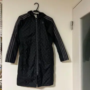 adidas 도트 무늬 롱 코트 후드 부착