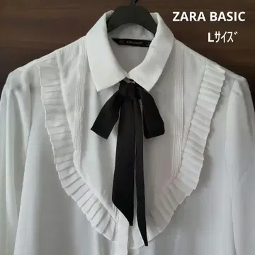 ZARA BASIC 프릴 리본 포함 화이트 블라우스