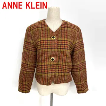 A7280 언클라인 노카라 자켓 울 체크 브라운 0