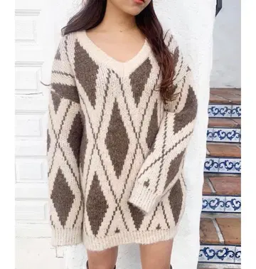 cheme 다이아 패턴 빅 니트 브라운