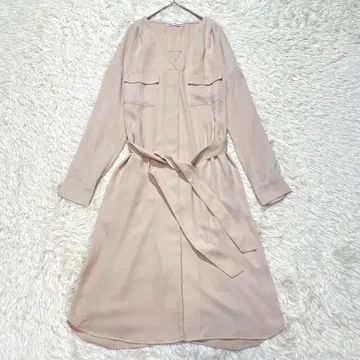 URBAN RESEARCH 롱 원피스 긴팔 끈 벨트 핑크