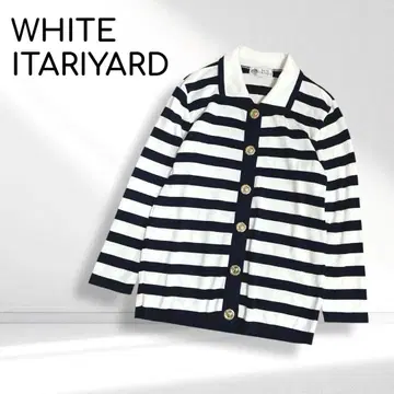 WHITE ITARIYARD 보더 니트 가디건 긴팔 골드 버튼