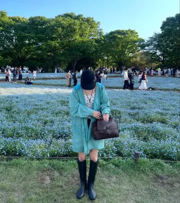 민트 그린 롱 코트 후드 부착