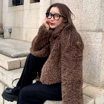 [ nugu ] 부클레 하이넥 자켓 아우터 푸들 브라운