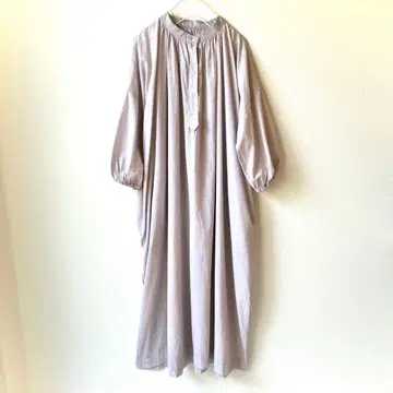 개더 원피스 스탠드 카라 체크 소매 밴딩