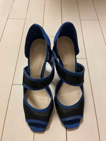 파랑과 블랙의 오픈토 샌들