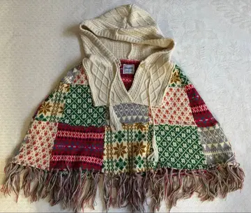 후드 부착 니트 판초 미사용