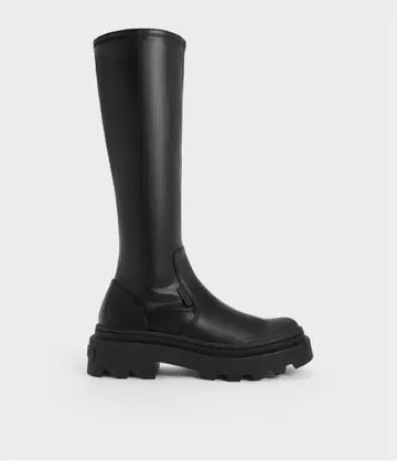 블랙 롱 부츠 통굽 사이드 지퍼