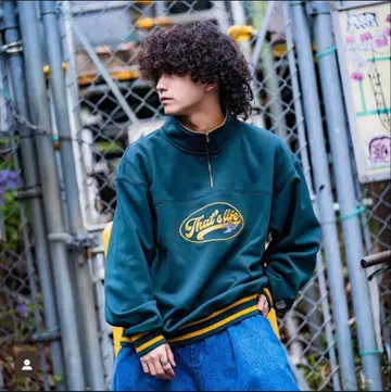 That's life 하프 지퍼 맨투맨 다크 그린